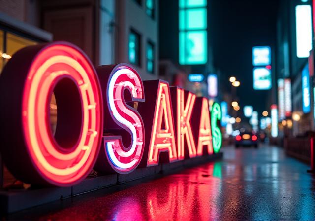 「OSAKA」の文字がクリエイティブにデザインされたネオンアート作品