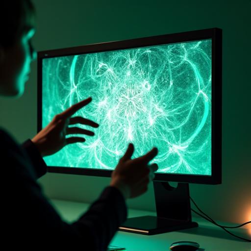 光のインスタレーションのCGデザイン案が映し出されたモニター