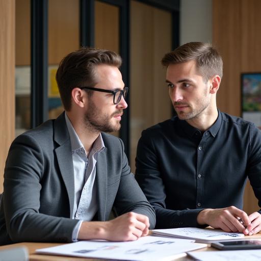 打ち合わせでコンセプトを話し合うデザイナーとクライアント